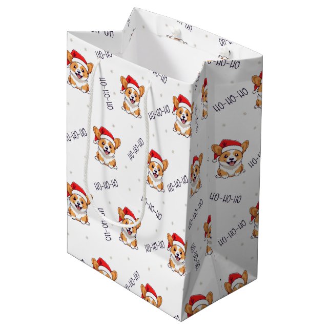Corgis in Santa Hats Christmas Pattern Medium Gift Bag (Front Angled)