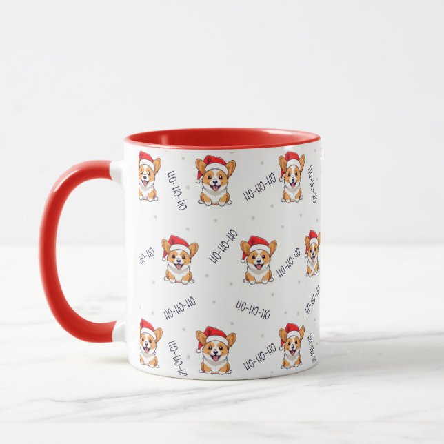 Corgis in Santa Hats Christmas Pattern Mug (Left)