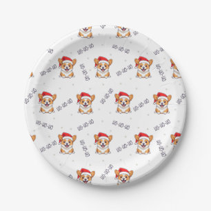 Corgis in Santa Hats Christmas Pattern Paper Plate