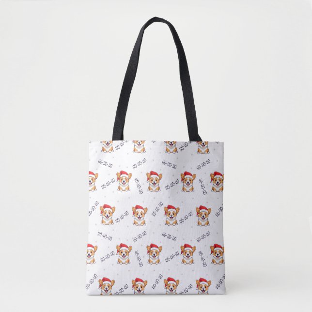 Corgis in Santa Hats Christmas Pattern Tote Bag (Front)