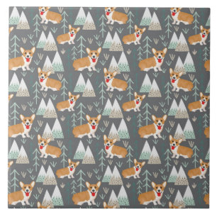 Corgis in the Mountains and Forest Pattern Ceramic Tile