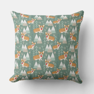 Corgis in the Mountains Forest Pattern Cushion