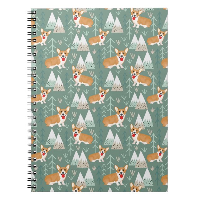 Corgis in the Mountains Forest Pattern Notebook (Front)