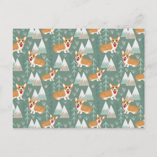Corgis in the Mountains Forest Pattern Postcard