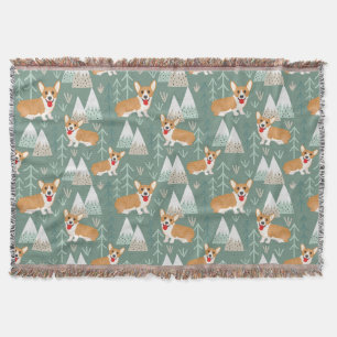 Corgis in the Mountains Forest Pattern Throw Blanket