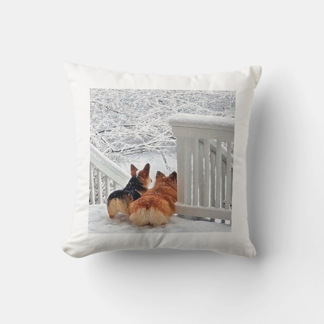 Corgis in the snow cushion (Front)