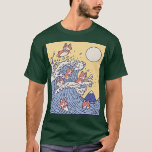 Corgis Riding Wave, The Great Wave Off Kanagawa437 T-Shirt