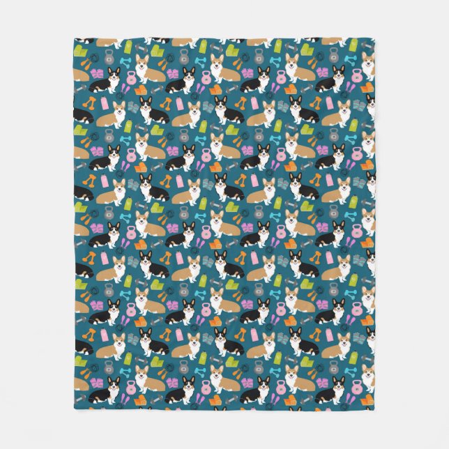 Corgis Workout - tri and red corgi design Fleece Blanket (Front)