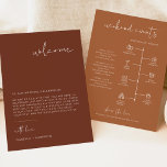 CORIANDER Bohemian Welcome Letter Timeline Card<br><div class="desc">This wedding welcome letter and timeline features an edgy handwritten font and modern minimalist design with a boho terracotta, burnt orange and white colour combination. Easily edit *most* wording on this timeline. Click 'click to customise further' in the personalisation section to open up the full editor. To add new icons,...</div>