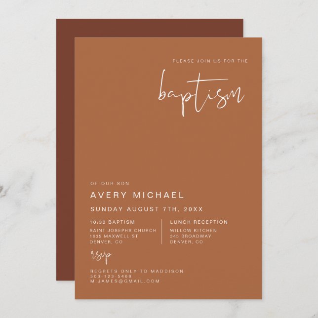 CORIANDER Boho Terracotta and Rust Desert Baptism Invitation (Front/Back)