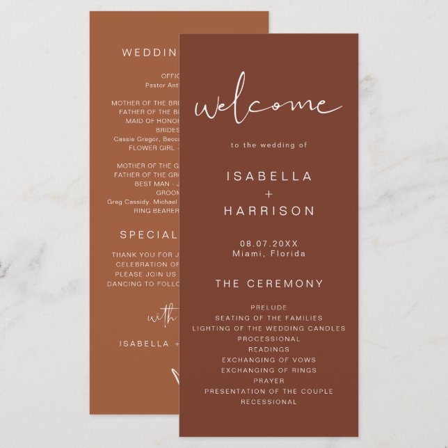 CORIANDER Rust and Burnt Orange Wedding Program (Front/Back)