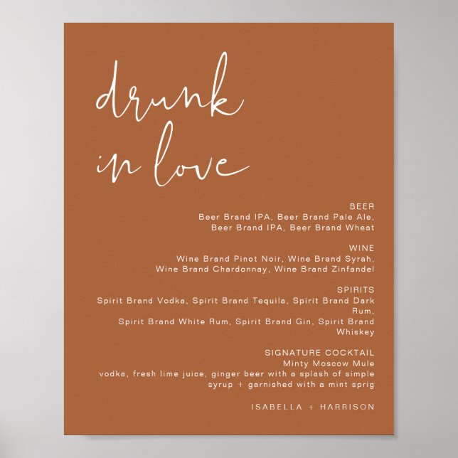 CORIANDER Terracotta Drunk in Love Bar Menu Sign (Front)