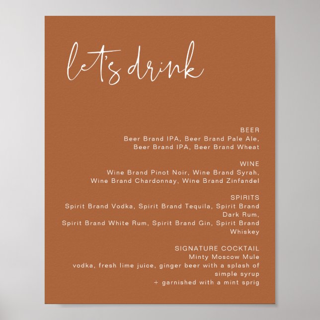 CORIANDER Terracotta Let's Drink Bar Menu Sign (Front)