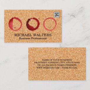 Cork Background Wine Stains Qr code Business Card