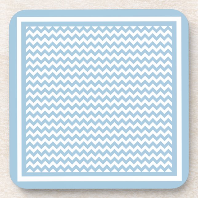 Cork Coaster or Table Mat, Blue and White Chevrons (Front)