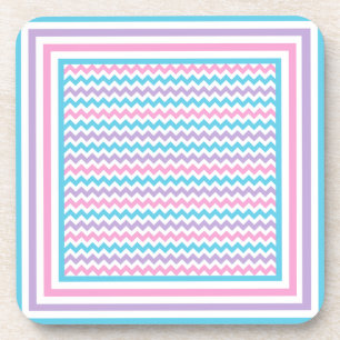 Cork Coaster, Pink, Mauve, Turquoise Chevrons Coaster