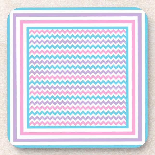 Cork Coaster, Pink, Mauve, Turquoise Chevrons Coaster (Front)