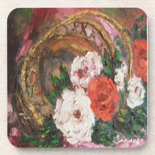 Cork Coaster Set Ann Hayes Painting  Flower Basket