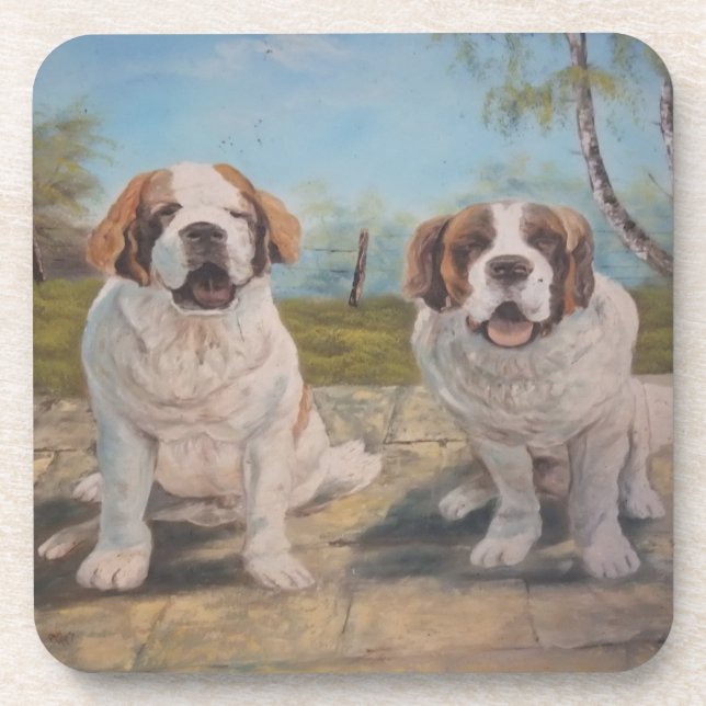 Cork Coaster Set Ann Hayes Two St Bernards (Front)