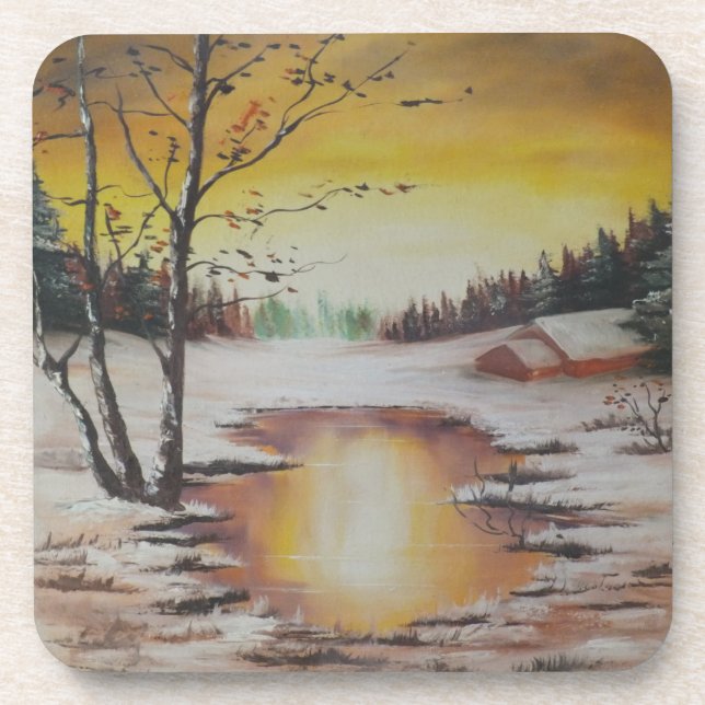 Cork Coaster Set Ann Hayes Winter Scene (Front)