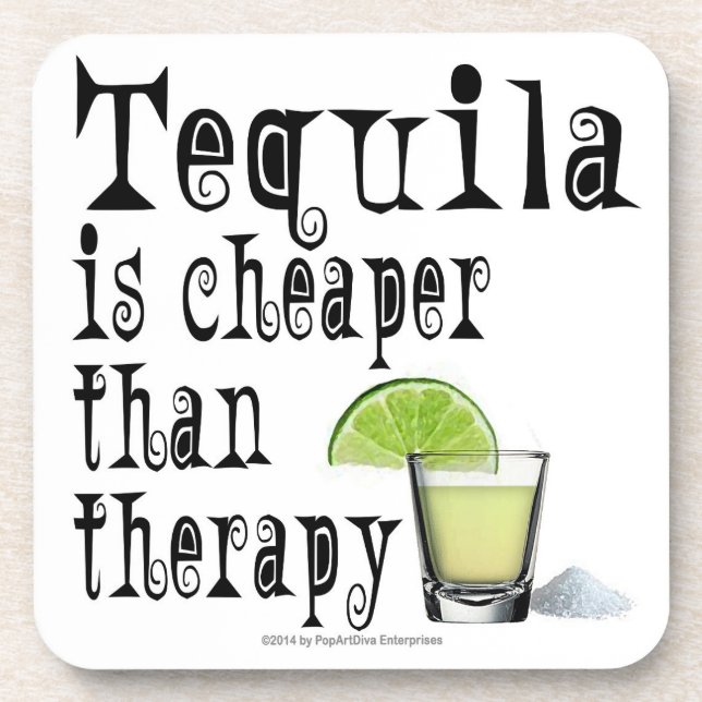 CORK COASTERS SET, TEQUILA IS CHEAPER THAN THERAPY (Front)
