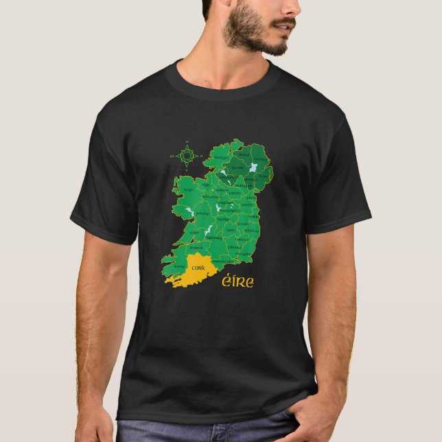 Cork Ireland County Map Eire Irish Travel T-Shirt (Front)