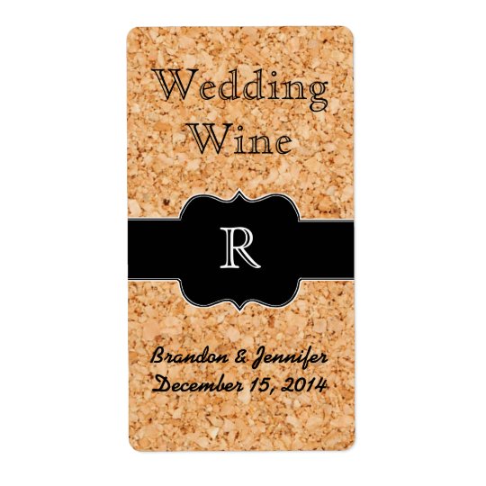Cork Look and Monogram Wedding Mini Wine Label Shipping Label