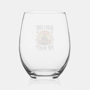 Cork Pop Halloween Haunted House Vintage Shirt_1 Stemless Wine Glass