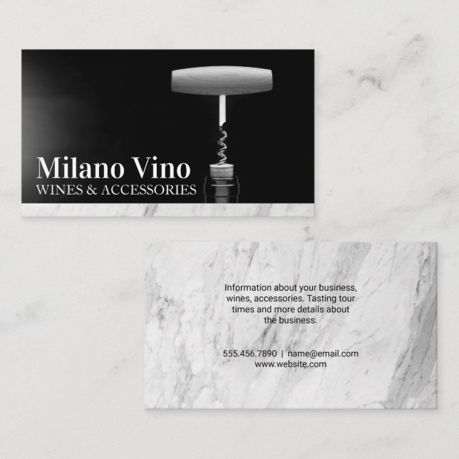 Cork Screw and Wine Bottle Business Card (Front/Back)