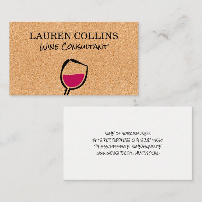 Cork Texture | Wine Glass Business Card (Front/Back)
