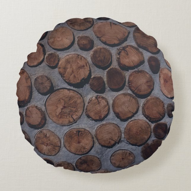 Cork wood decors round cushion (Front)