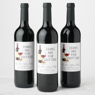 "Corks Are For Quitters" Watercolor Red Wine Party Label