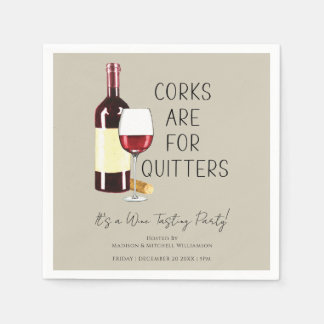 "Corks Are For Quitters" Watercolor Red Wine Party Napkin