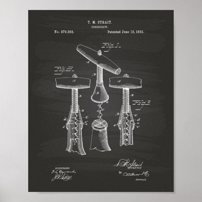 Corkscrew 1883 Patent Art - Chalkboard Poster (Front)
