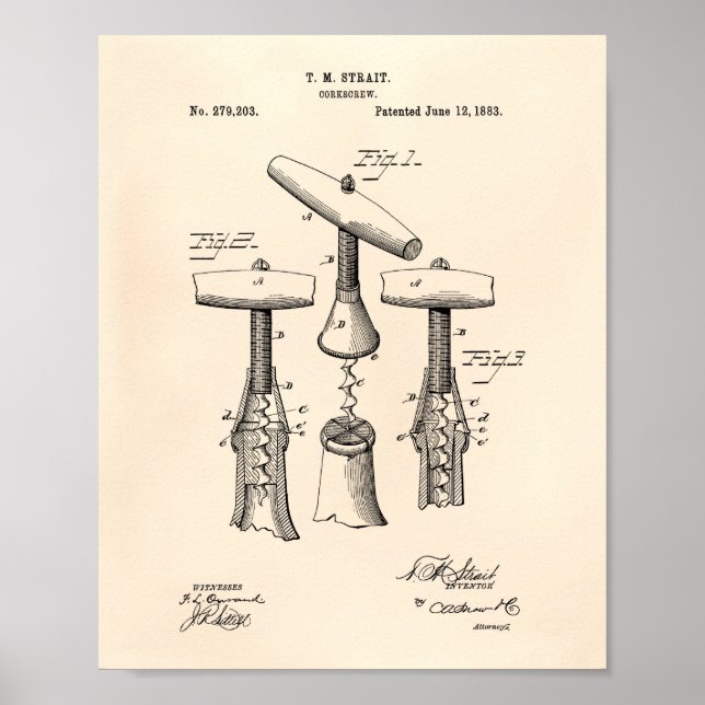 Corkscrew 1883 Patent Art - Old Peper Poster (Front)