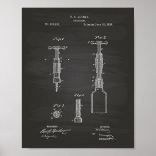 Corkscrew 1884 Patent Art - Chalkboard Poster