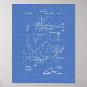 Corkscrew 1897 Patent Art - Blueprint Poster