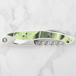 Corkscrew Bottle Opener Cats Kittens Green
