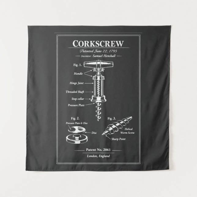 Corkscrew Patent Diagram Retro Tapestry (Front)