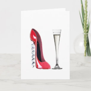 Corkscrew Stiletto Shoe and Champagne Flute Glass Card