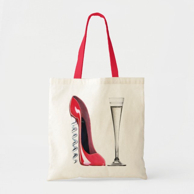 Corkscrew Stiletto Shoe and Champagne Flute Glass Tote Bag (Front)