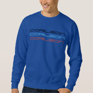 corleon blue, black and orange sweatshirt
