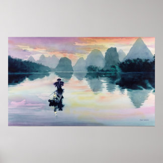 "Cormorant Fisherman" China Watercolor Poster