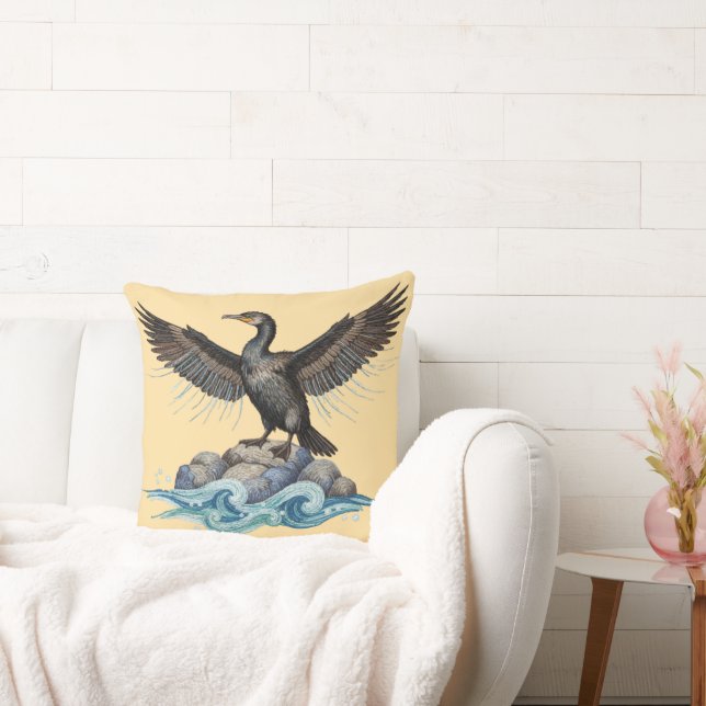 Cormorant on the Rocks  Cushion (Couch)