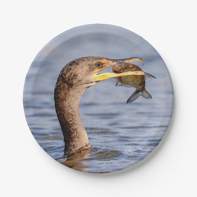 Cormorant with a fish paper plate (Front)