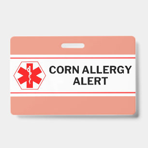 Corn Allergy Alert Emergency Card ID Badge