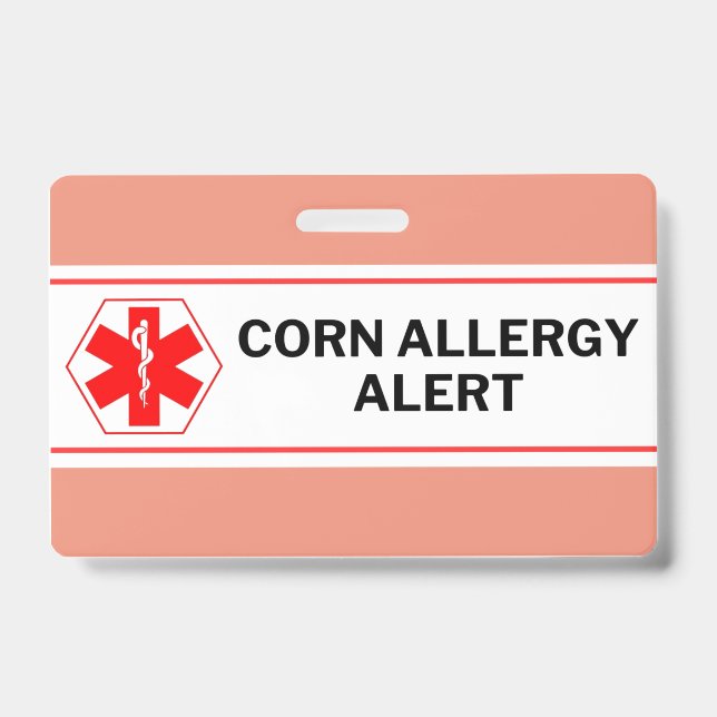 Corn Allergy Alert Emergency Card ID Badge (Front)