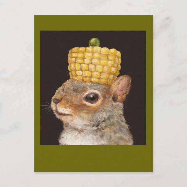 corn and pea hatted squirrel postcard (Front)
