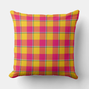 Corn and Razzmatazz Plaid Yellow Pink Gold Cushion