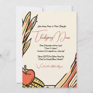 Corn, Apple and Wheat Harvest Thanksgiving Dinner Invitation